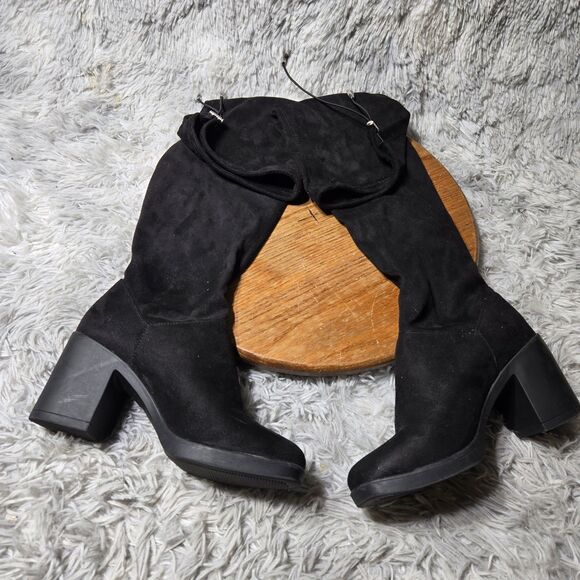 New Look Black Womens Size 5R Over The Knee Black Soft Fabric Drawstring Boots - Picture 1 of 8